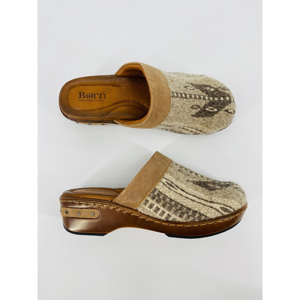 Born Clogs Women 8 Brown Wool Suede Leather Mules Handcrafted